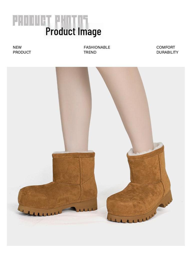 2025 Winter Fleece-Lined Big Head Snow Boots, Non-Slip Thick Sole, Height-Increasing, Pull-On Fashion.
