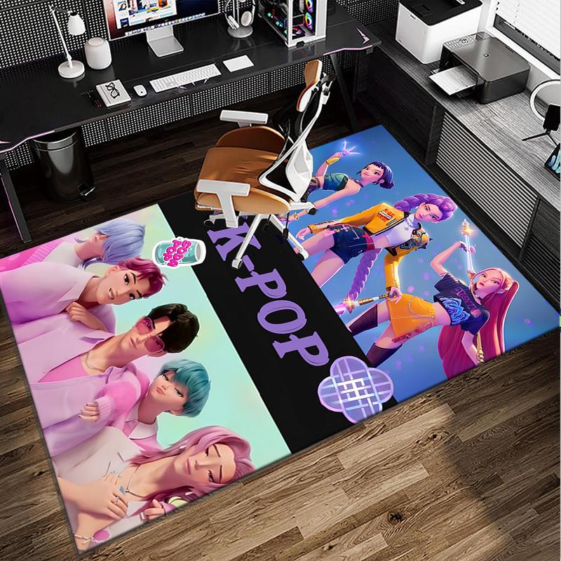 Colorful Kpop cartoon Office Rug Chair Mat, Game Carpet, Suitable for Front Door, Bedroom, Living Room, Desk, Holiday Gift