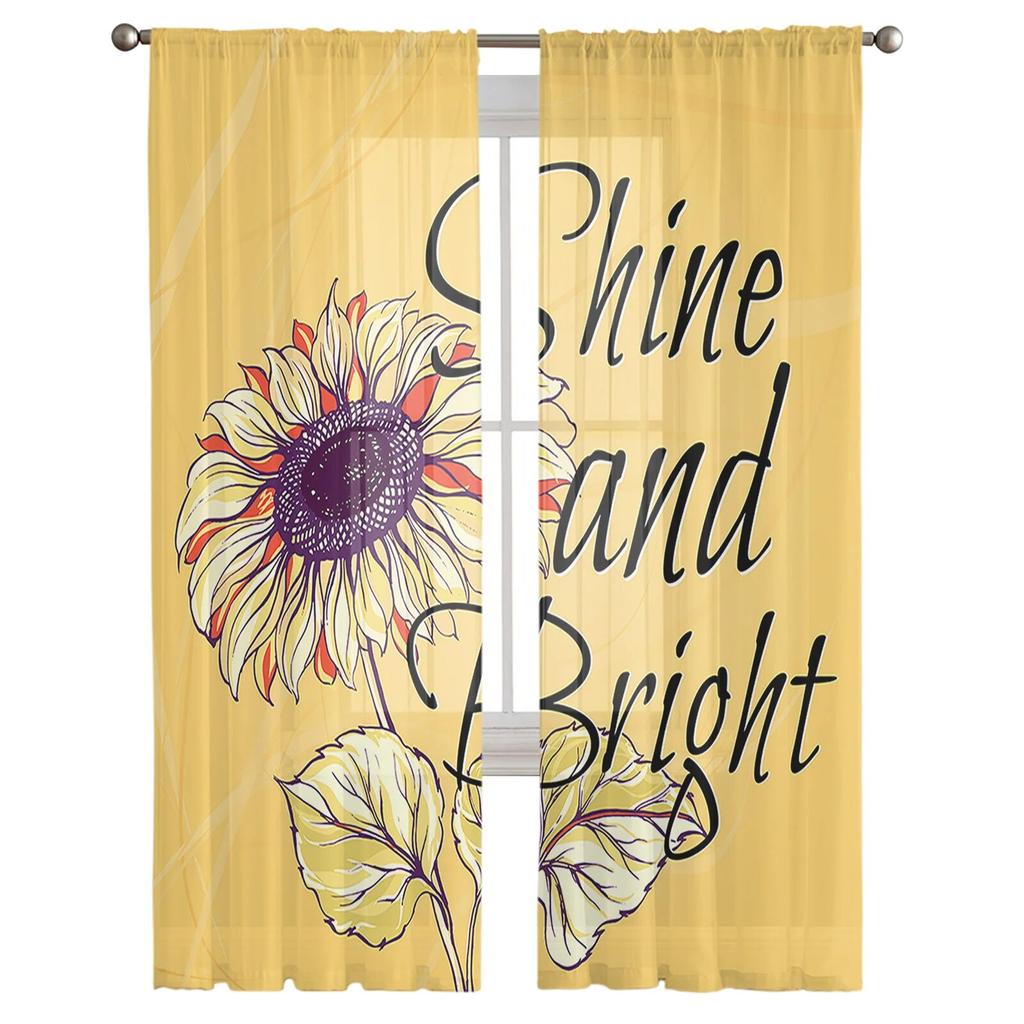 Solros Gul Moderna tryckta Tyll Gardiner för sovrum Balkong Fönster Inredning Kreativt Mode Hem Skin gardin