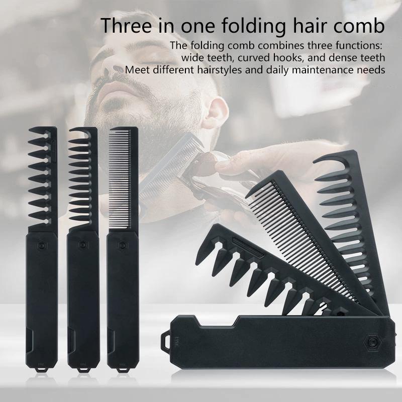 Professional 3 In 1 Pocket Folding Combs Wide Tooth Oil Head Comb Beard Combing Barber Hair Clipper Comb Salon Hair Styling Tool