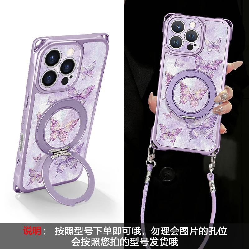 Silk butterfly is suitable for Apple 11promax mobile phone case iphone11 four-corner lanyard 11 rotating bracket 11 women