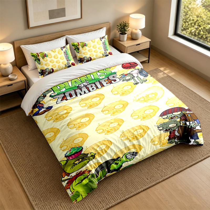 Soft Bedding Set Plants Vs. Zombies Pattern, 1 Duvet Cover Plus 2 Pillowcases Stylish Bedroom Home Textile