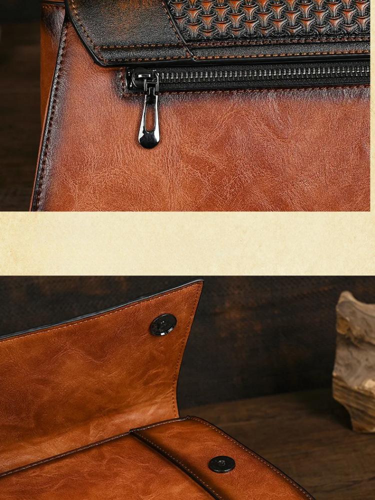 Johnature Chinese Style Embossed Leather Bag Vintage Large Capacity Women's Handbag Versatile Shoulder Bags