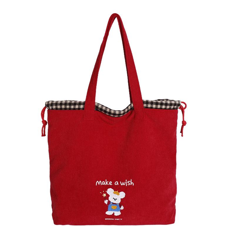 New fashion Korean version of college style cute shoulder bag large capacity simple and versatile corduroy handbag