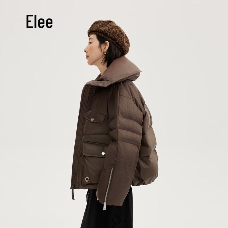 Aileiyi Women's Short Lapel Jacquard Puffer Jacket
