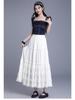 2026 Summer Women's Korean A-Line White Midi Skirt – High Waist, Lace Trim, Drape Design