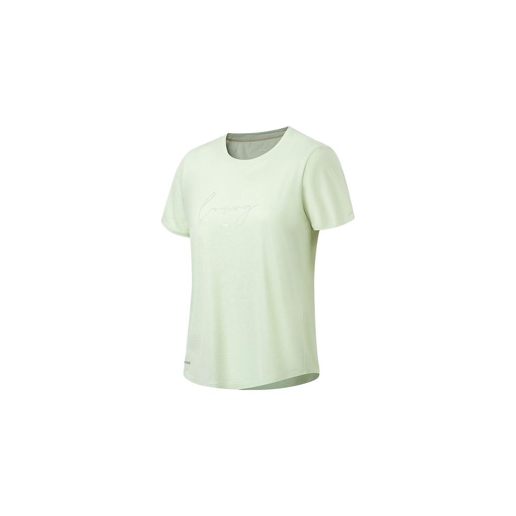 Li-Ning Fitness Series Solid Color Letter Print Round Neck Pullover Short Sleeve T-Shirt Women Tops Light-Jade ATST590-4