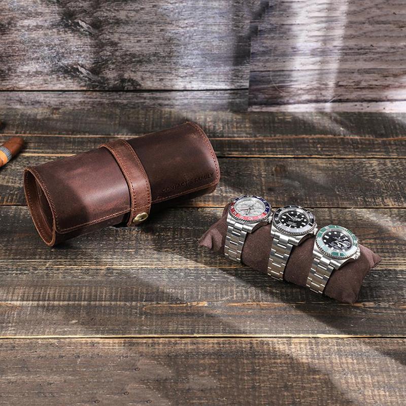 Vintage Genuine Leather 3 Slot Watch Roll Travel Case Portable Watch Display Case Watch Storage Organizer Box Men Gift