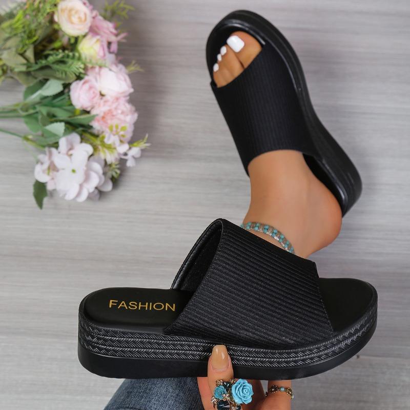 Women's Summer Thick-Soled Platform Slide Sandals, Fabric Upper Casual Footwear.