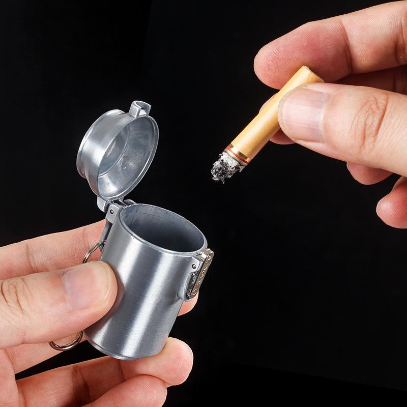 Stylish Metal Portable Ashtray & Cigarette Case with Pop-Top and Carabiner