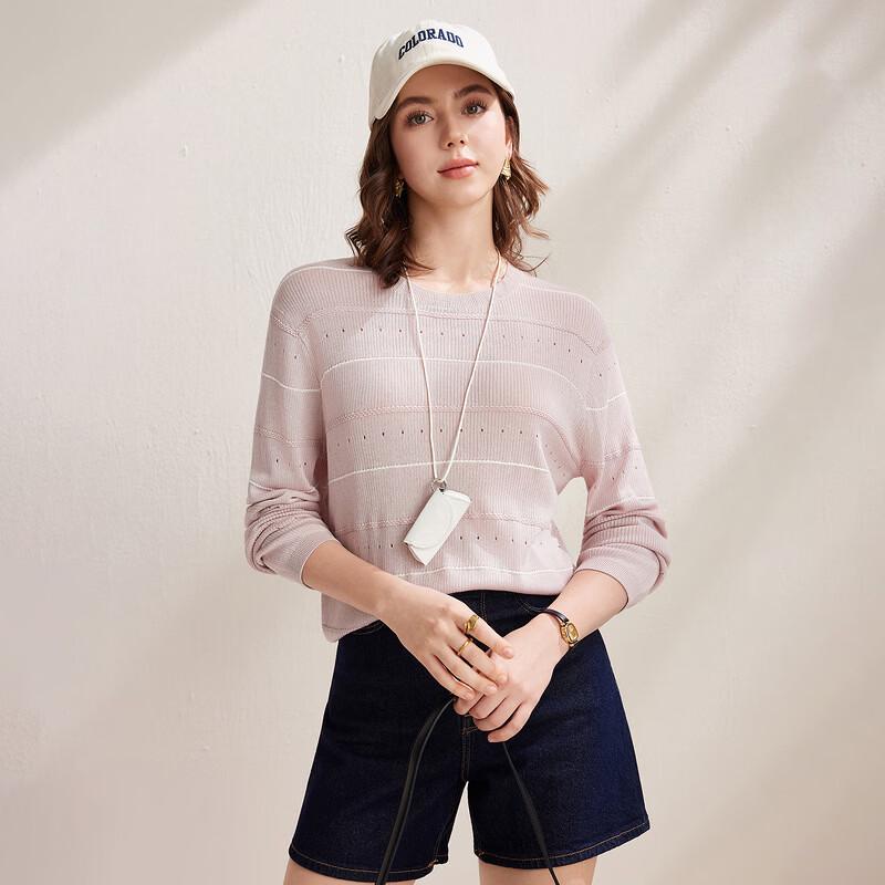 Zhaojun Damen Lyocell Tencel Gestricktes Gestreiftes Langarm-T-Shirt