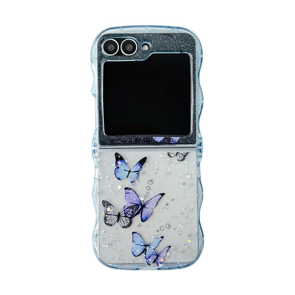Samsung Folding ZFLIP6 Mobile Phone Case Glue Glitter Powder Wave Zflip5 Folding Anti Fall Protection Case