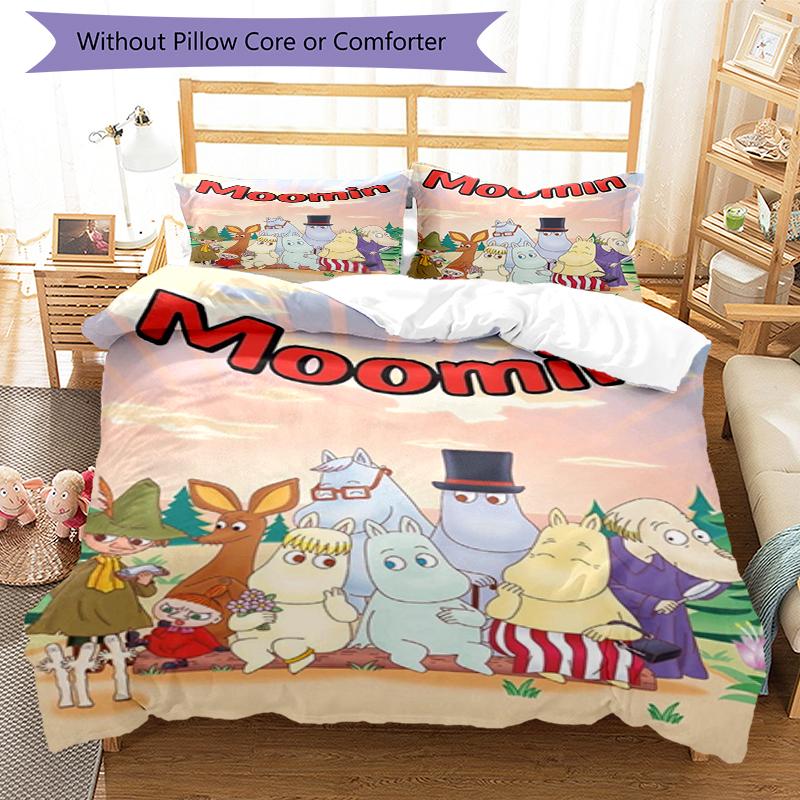 3pcs Moomin Bedding Set Duvet Cover Closure Includes 1 Duvet Cover & 2 Pillowcases, Soft and Comfortable for All Seasons.