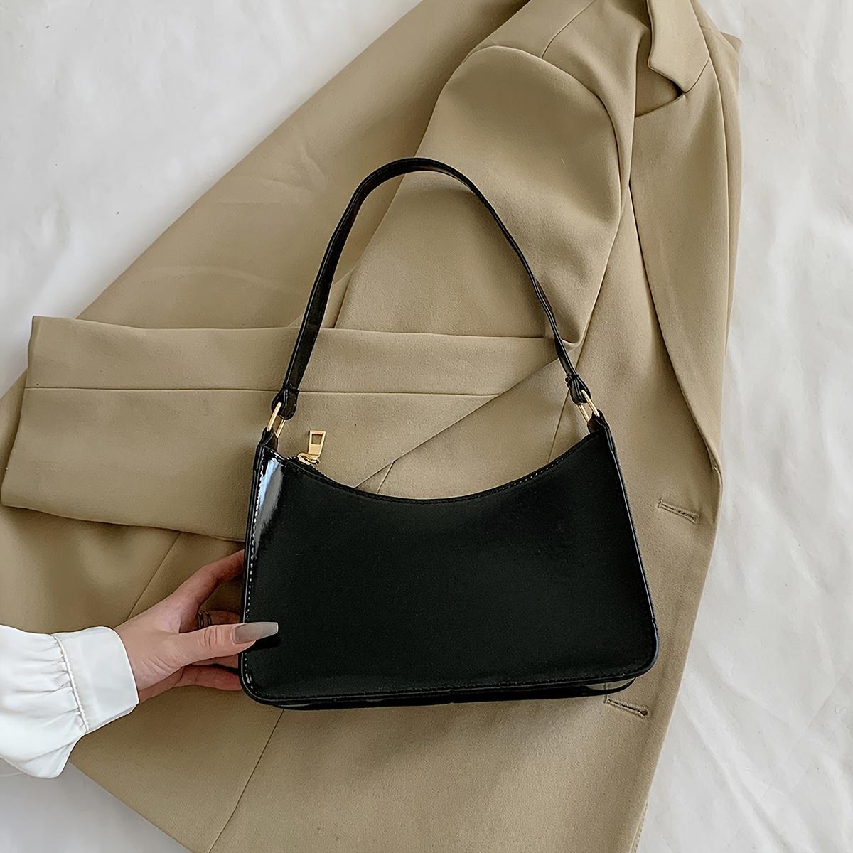 

Стильная красная лакированная сумка на плечо из искусственной кожи для женщин - Элегантная сумка-багет с золотистой фурнитурой и застежкой-молнией, идеально подходит для работы чёрный