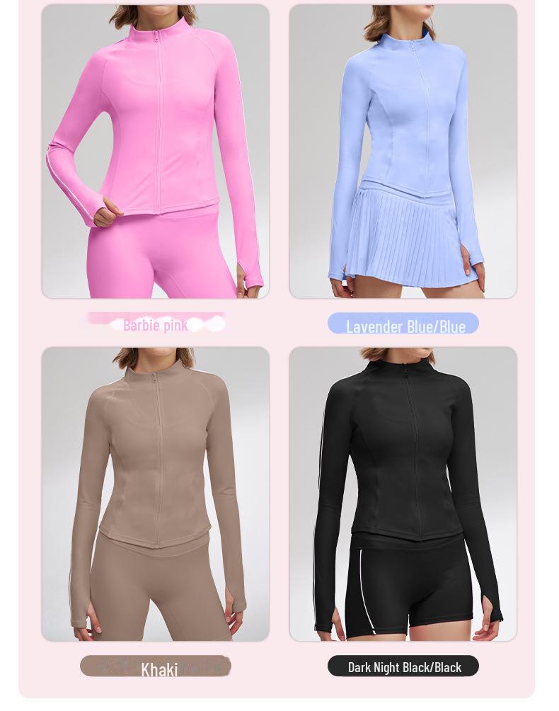 Damen Slim Fit Langarm Yoga Jacke mit Reißverschluss – Atmungsaktives Sonnenschutz Fitness Oberteil