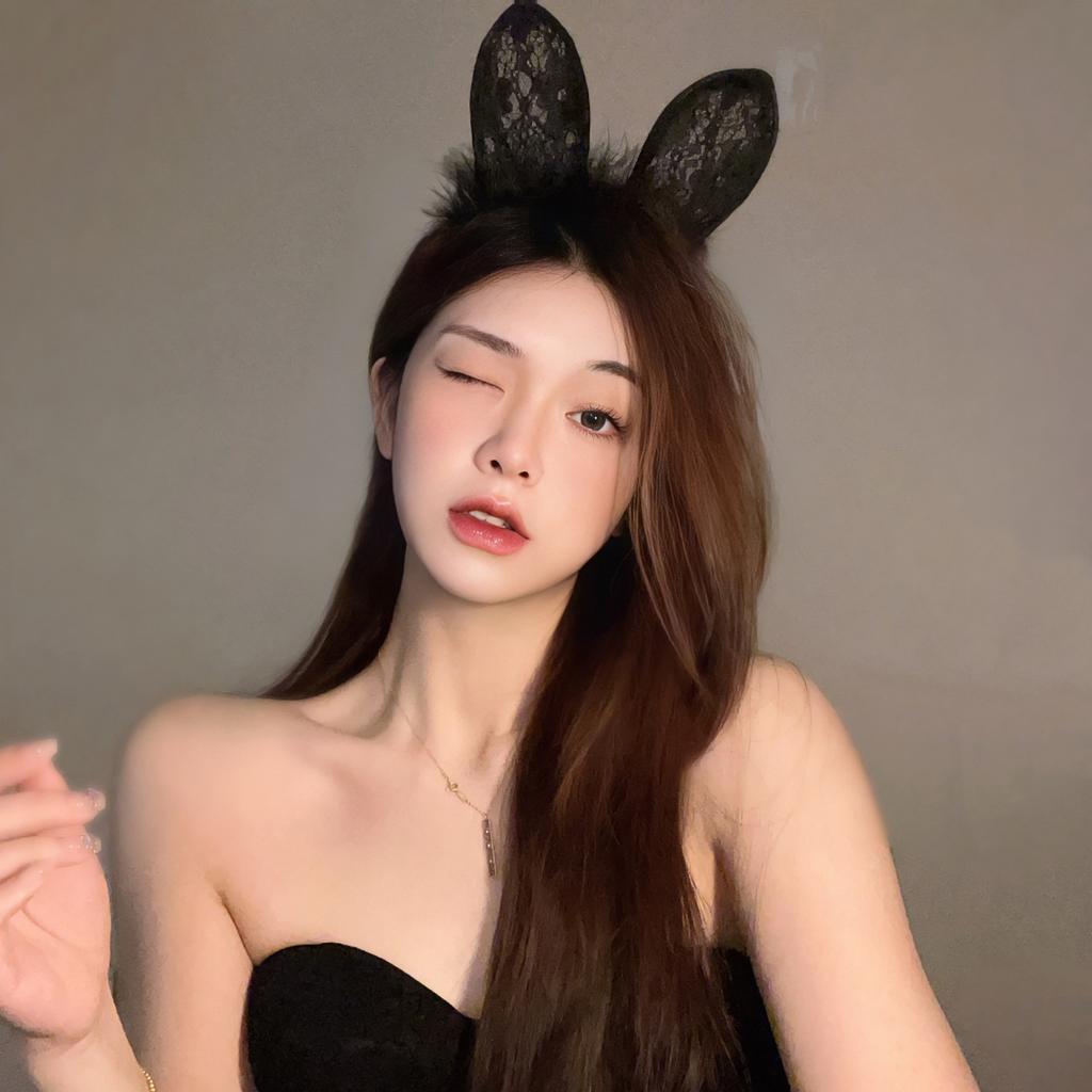 Bunny headband lace big ears black lace lace sexy cute blindfold accessories sex lingerie