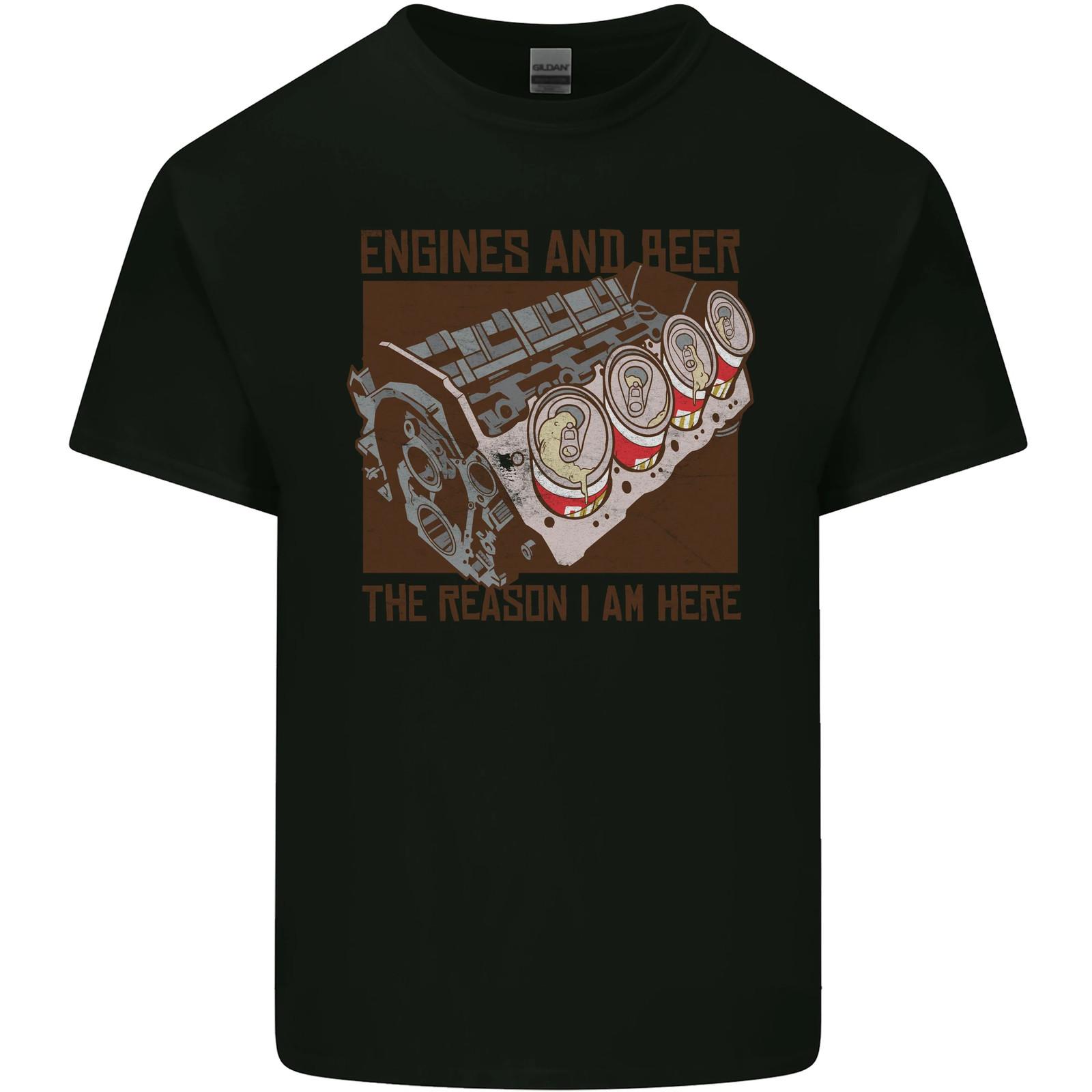 Engines & Beer Cars Hot Rod Mechanic Funny Mens Cotton T-Shirt Tee Top L
