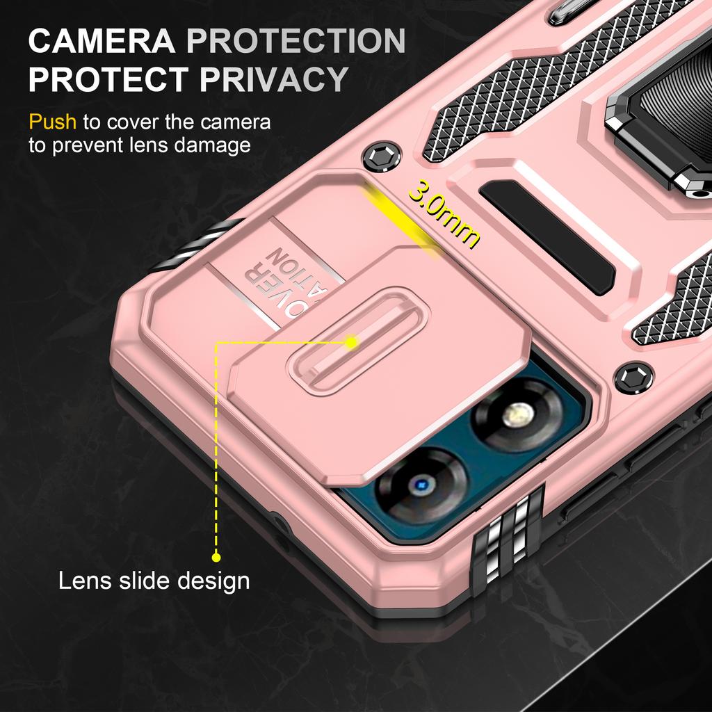 Armor Series For Motorola Moto E13 4G Slide Lens Shield Anti-drop Cover Metal Kickstand PC+TPU Phone Case