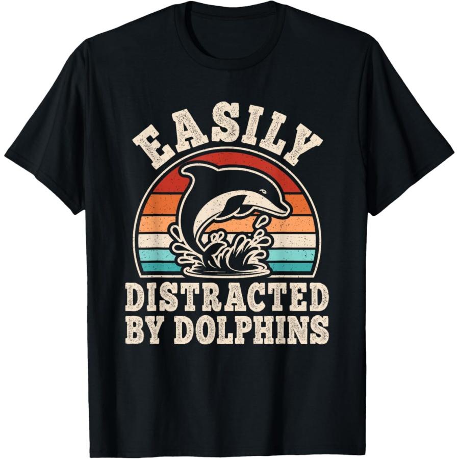 

Easily Distracted By Dolphins Retro Dolphin Men Women Kids T-Shirt XXXXXL чёрный