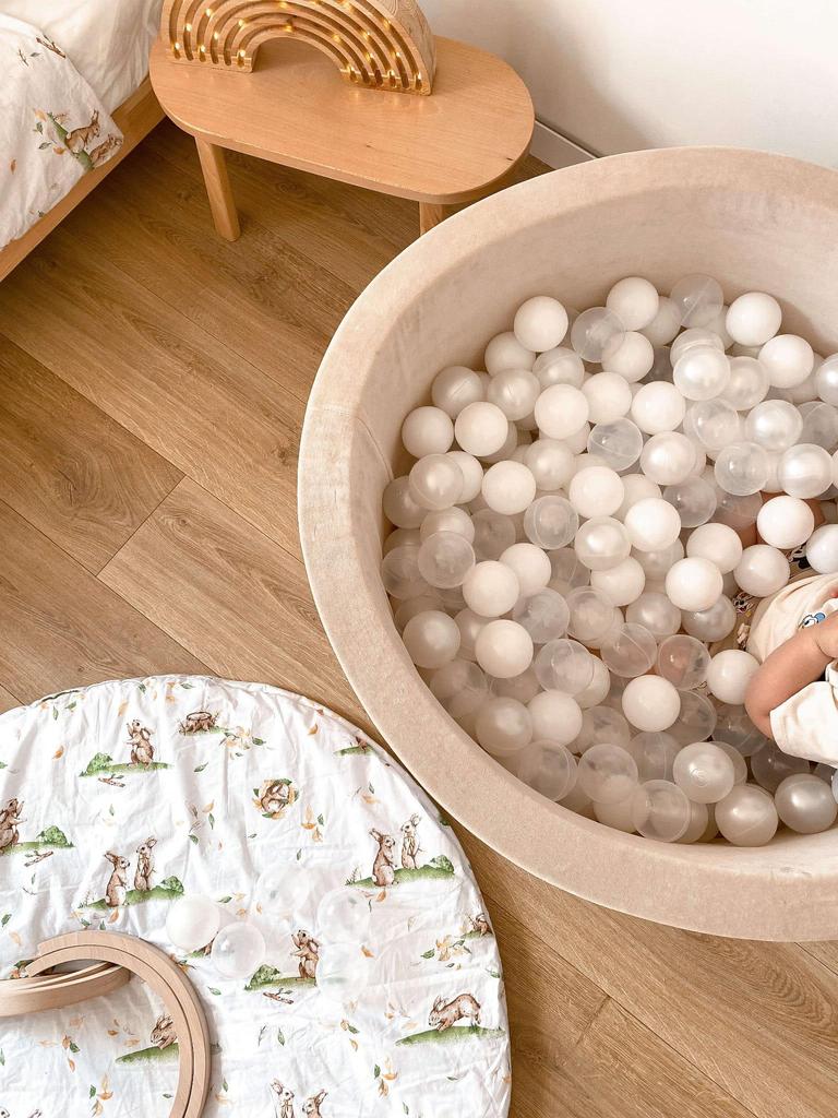 Dry Pool 110x30cm Velvet Soft Beige with 400 Balls: Beige, White, Silver