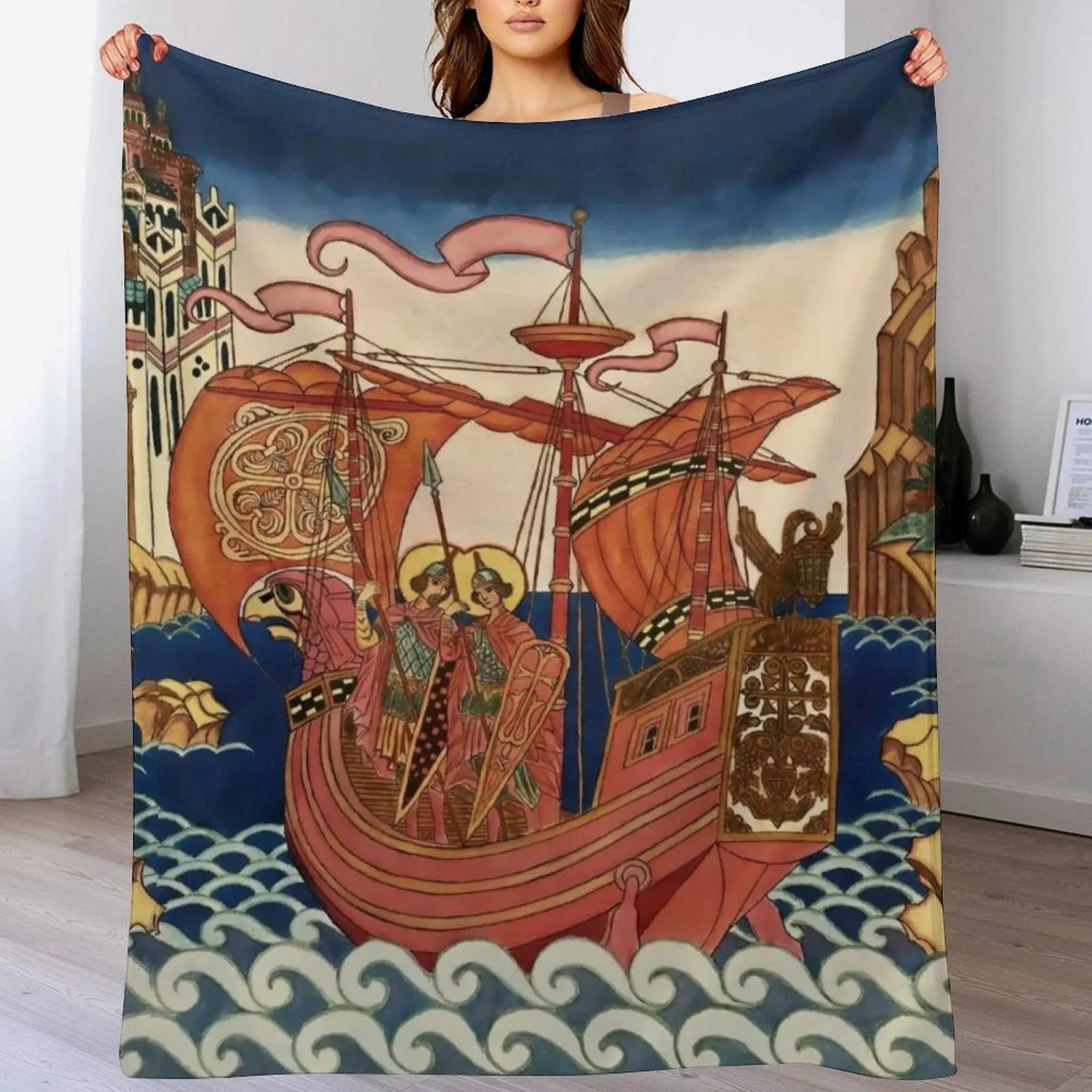 

Saints on the Ship by Ivan Bilibin Throw Blanket Travel Size Cozy Blanket for Plane Train 102x76cm(40x30in)