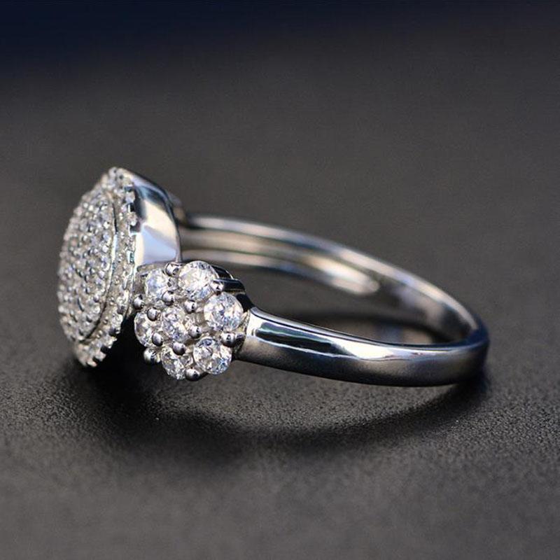 Anello Cristallo Squisito Rotondo a Forma di Fiore Intarsiato con Strass Zircone AAA CZ per Donna Festa Matrimonio Fidanzamento