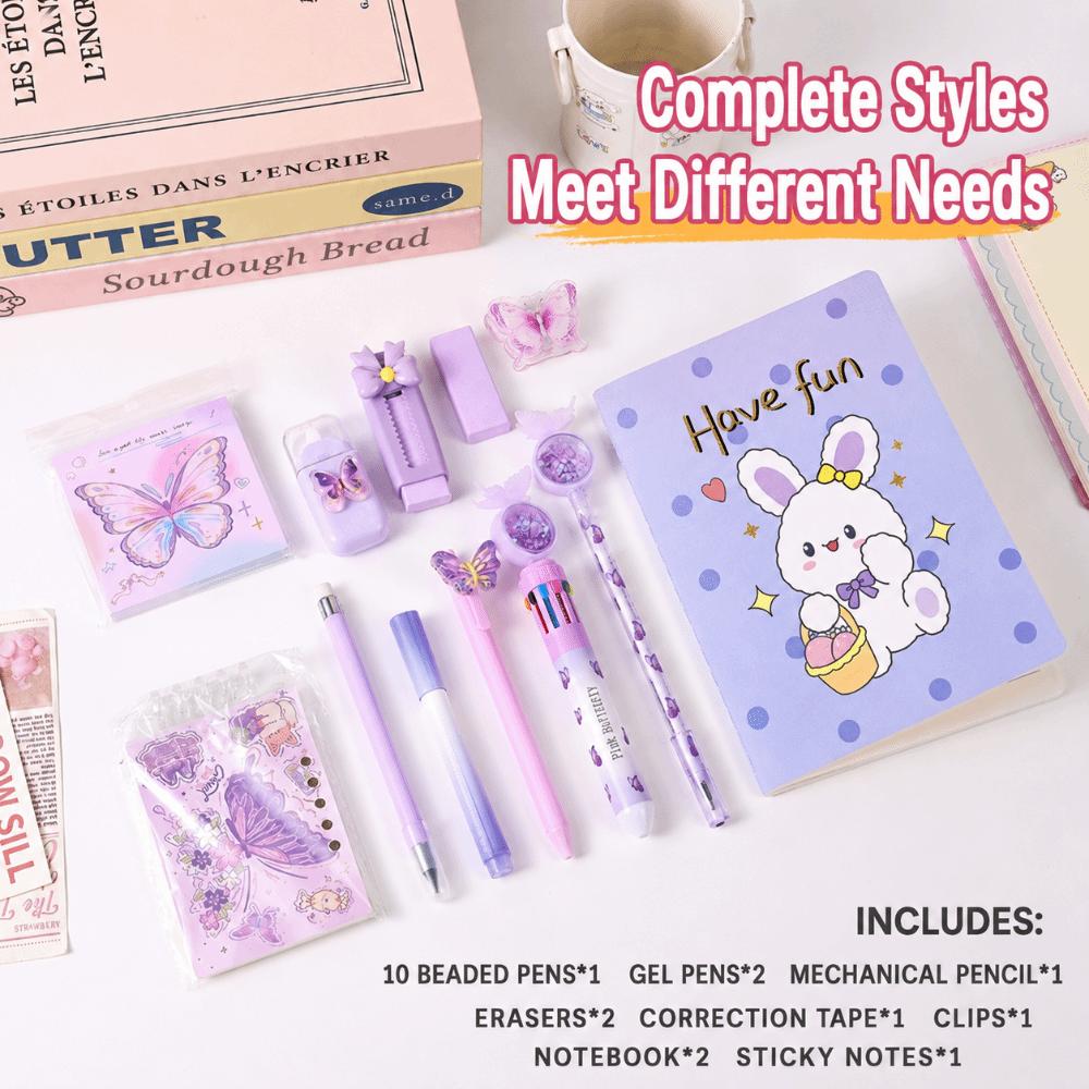 12-in-1 Complete Stationery Set Dreamy Butterfly Ballpoint Pen Portable Correction Tape  Students