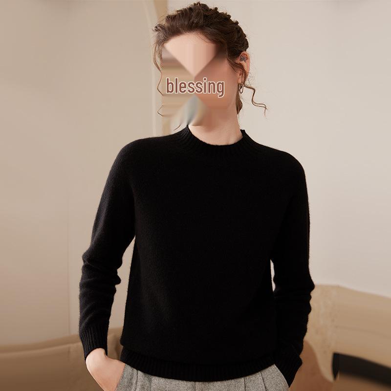 Women's New Fall/Winter Thick Cashmere Sweater, Half-High Collar Loose Knit, Plus Size Pullover Base Layer.