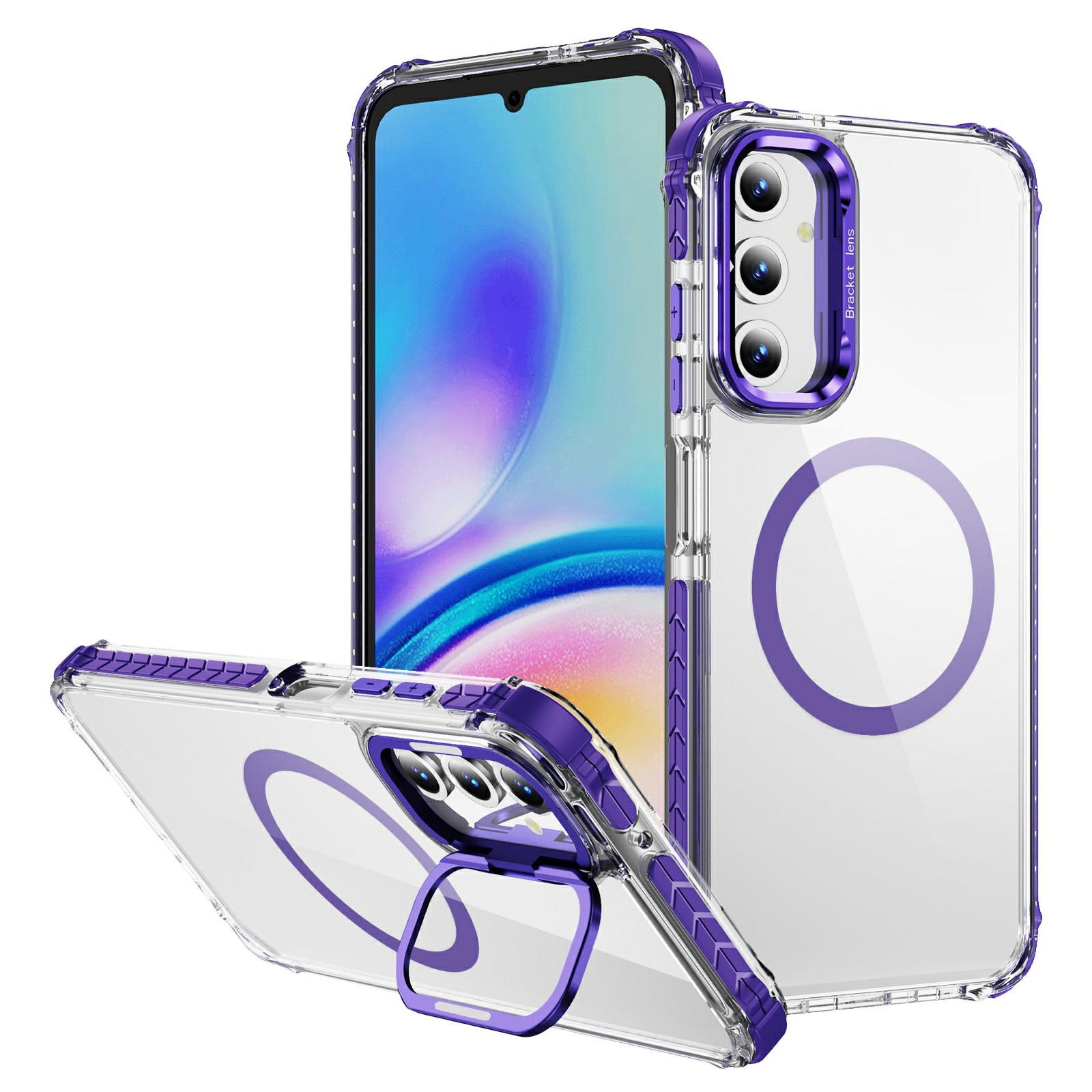

For Samsung Galaxy S25+ Clear Phone Case with Lens Kickstand Cover Compatible with MagSafe Purple