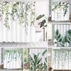Tropical Green Leaves Plant On White Background Odorless Shower Curtains for Bathroom Showers and Bathtubs Decor with Hooks