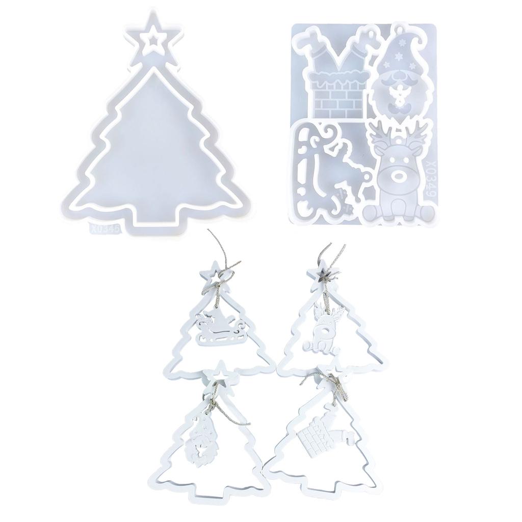 2Pieces Christmas Tree Decoration Moulds Christmas Pendant Mould Silicone Crafting Tool Easy To Clean Silicone Texture