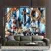 2D Vintage Nautical Decor Tapestry, Lighthouse Starfish Seashell Background