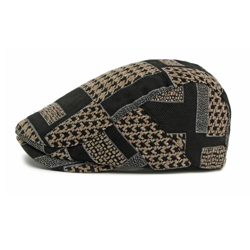 Autumn Color Block Hat Men's Beret British Peaked Cap Vintage Forward Cap