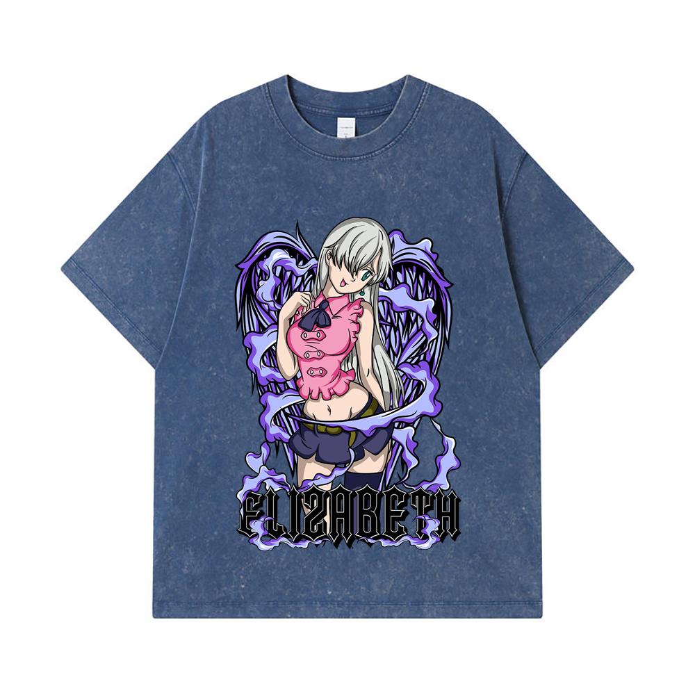 

275 GSM Washed T-shirts 100% Cotton Seven Deadly Sins V3 Elizabeth Print Unisex Heavy Cotton T Shirt 2XL королівський синій колір