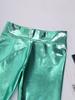 Girls High Waist Bell Bottom Pants Elastic Waistband Ruffle Hem Bronzing Cloth Long Pants