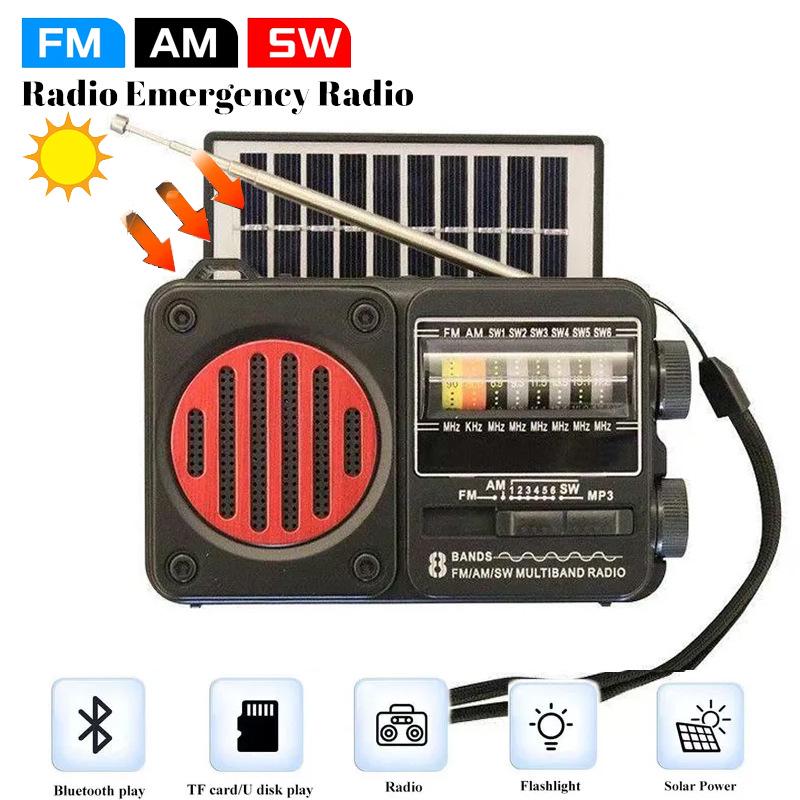 Solar-Powered Bluetooth Speaker with FM Radio, Card Slot, USB, and Multi-band Antenna