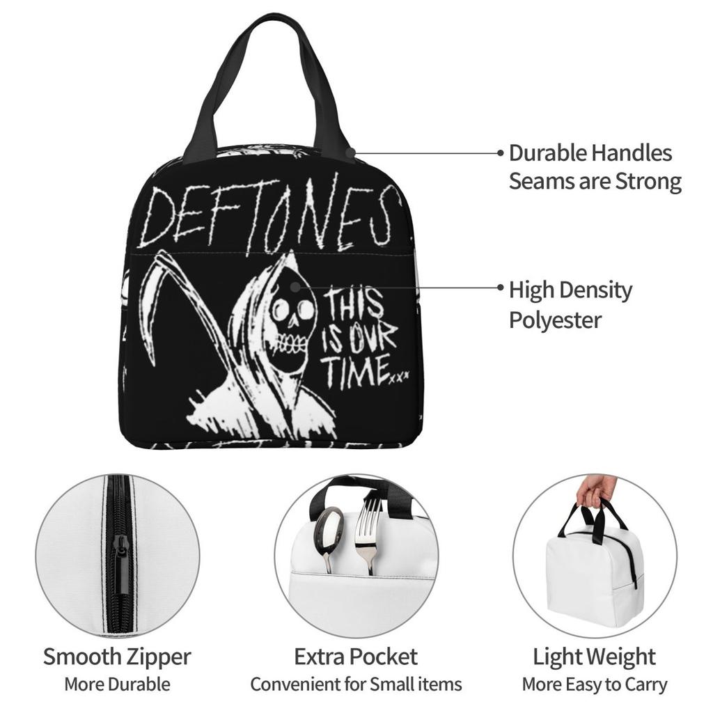 Metall Punk Rock Deftones Isolierte Lunchtasche für Damen Büro Kühlbox Thermische Lebensmittelbox Tragbare Lunchboxen Behälter