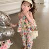 Kinder Kleidung Floral Ärmellose Hosenträger Lose Tops + Geerntete Hose Kinder Atmungsaktive Sport Casaul Outfit Zwei Stücke Set