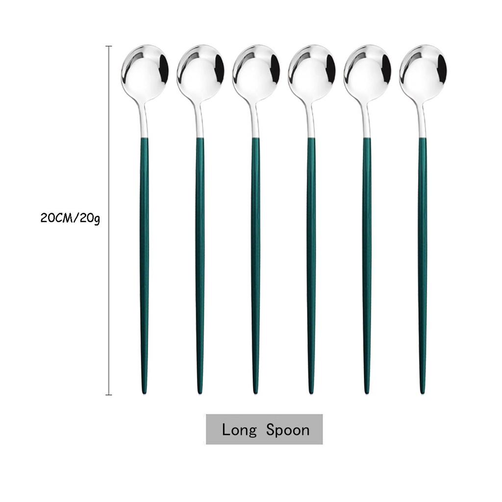 6 adet/takım renkli uzun saplı kaşık yemek takımı suyu kahve karıştırma sofra dondurma kaşığı çatal bıçak kaşık seti mutfak gereçleri