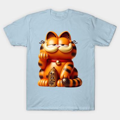 Asian Size Men Black Print T-shirt Garfield - 3D Maneki No-Cut Heat Transfer Print Cotton Tshirt