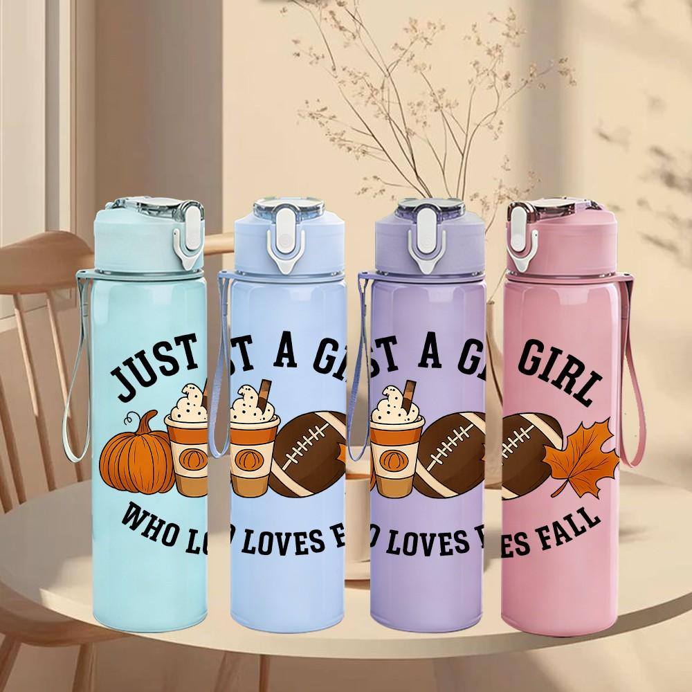 1PC Just A Girl Who Loves Football Print 750ml Color Plastic Sports Water Bottle Leakproof Flip Straw Lid Suitable for Sports Office Home Use