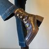 thick-soled Martin boots women's high-heeled badge metal buckle rear zipper elastic thin boots non-slip