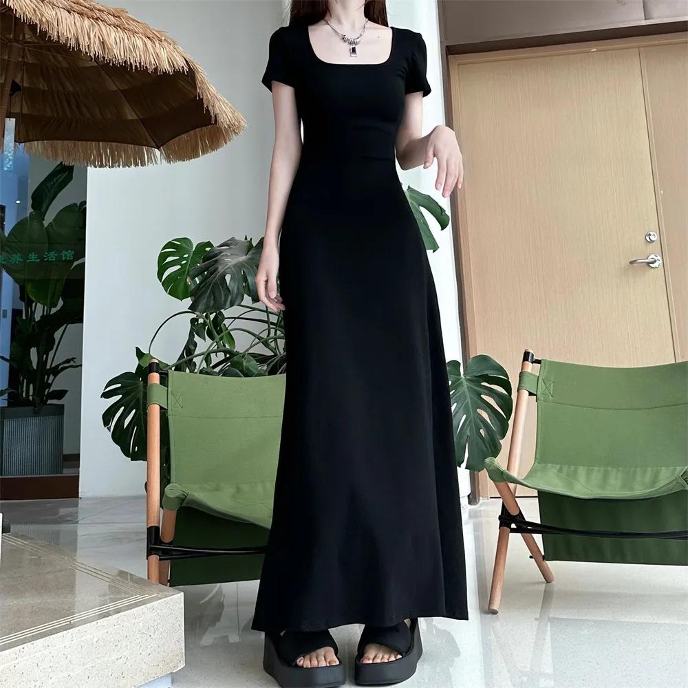 Maillard summer dress slim short-sleeved temperament long dress women's new French slim-fitting waist skirt