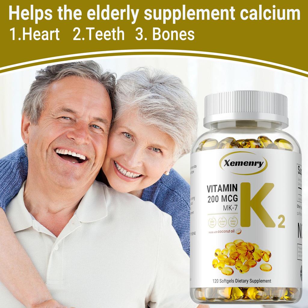 Vitamin K2 200 MCG with MK-7 for Bone and Arterial Health, Brain Health, Cardiovascular Health, Calcium Absorption
