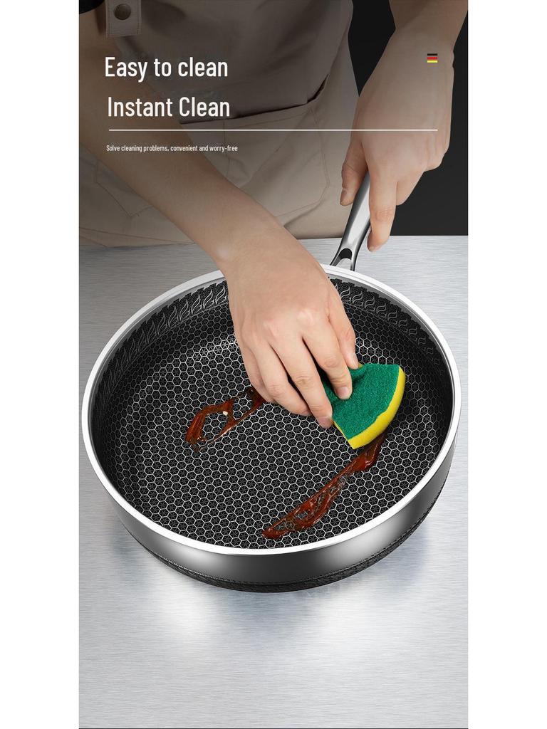 Vertiefte, antihaftbeschichtete Bratpfanne aus Edelstahl 316 mit Wabenstruktur für den Haushalt, kompatibel mit allen Herdplatten