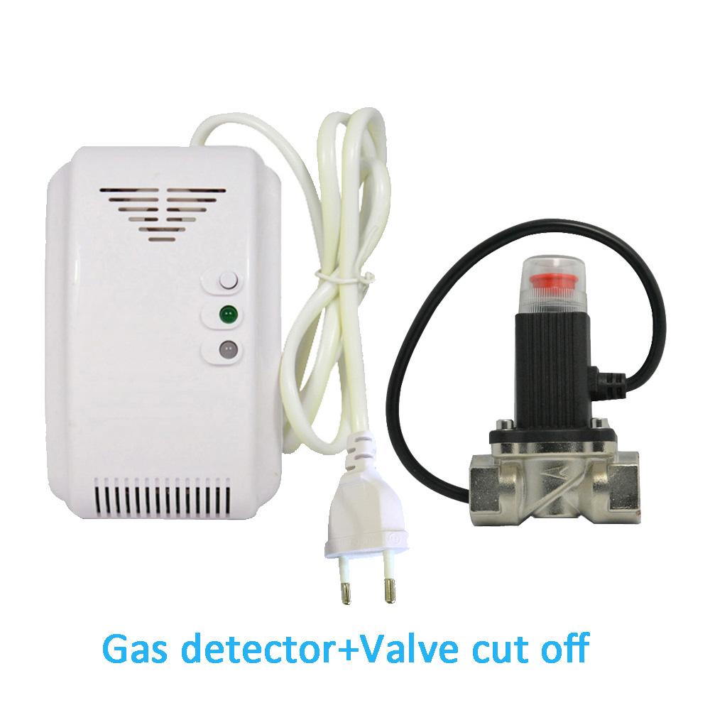 90-240VAC Kitchen CH4 Natural Gas Leaking Detector Magnetic Solenoid Valve Cut Off Coal Gas Fire Alarm Sensor For Home Security