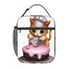 Cute Kitten Cooking Cake Pattern Insulated Lunch Bag for Women Kids Portable Food Boxes Thermal Lunch Box Tote