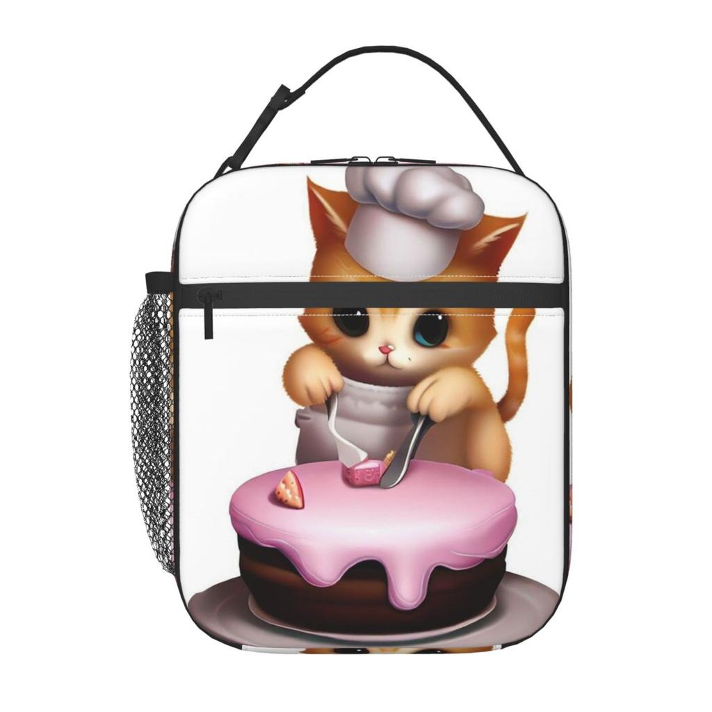 Cute Kitten Cooking Cake Pattern Insulated Lunch Bag for Women Kids Portable Food Boxes Thermal Lunch Box Tote