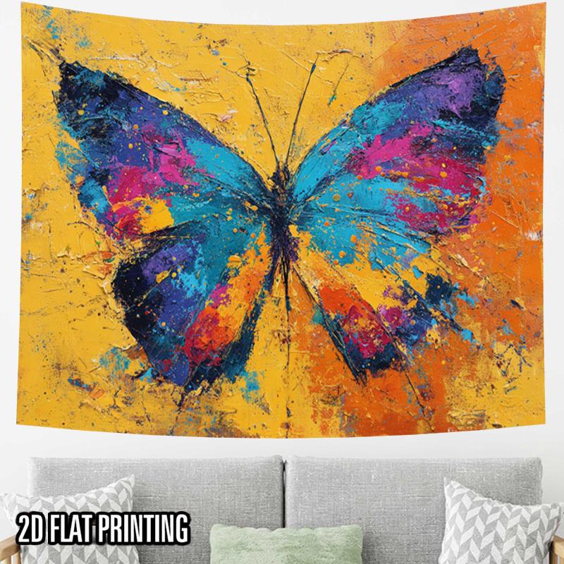 2D Flat, 2D Flat Print 1pc Tapestry Colorful Butterfly Abstract Wall Hanging Art for Home Decor Themed Party Banner Suitable for Family Parties, Weddi