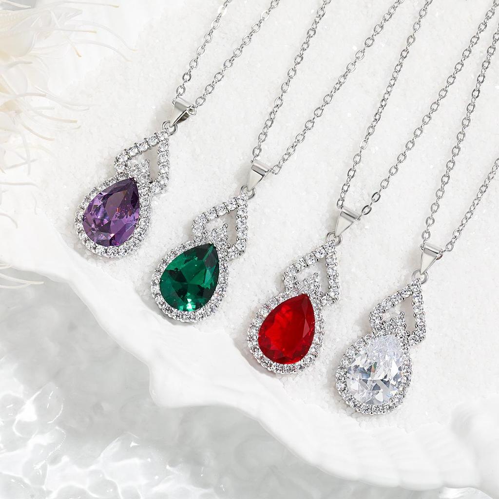 Luxury Double Layer Water Drop Pendant Necklace for Women - Multi-color, Full Diamond, European and American Design